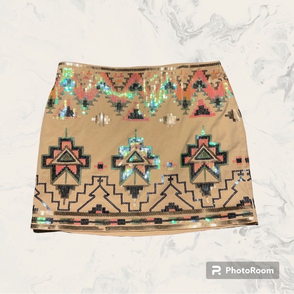 Express Brand Aztec sequin mini skirt multicolor
